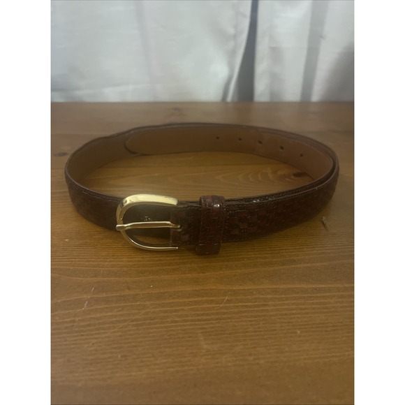 COLE‎ HAAN Brown Embossed Italian Calfskin Leather with Solid Brass Buckle - Picture 1 of 14